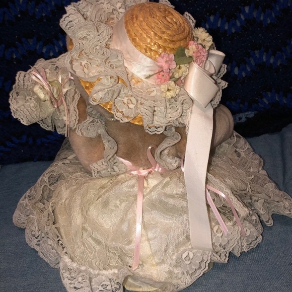 Vintage Handmade 12” Victorian Bear in Lace with Hat and Umbrella - Picture 2 of 6